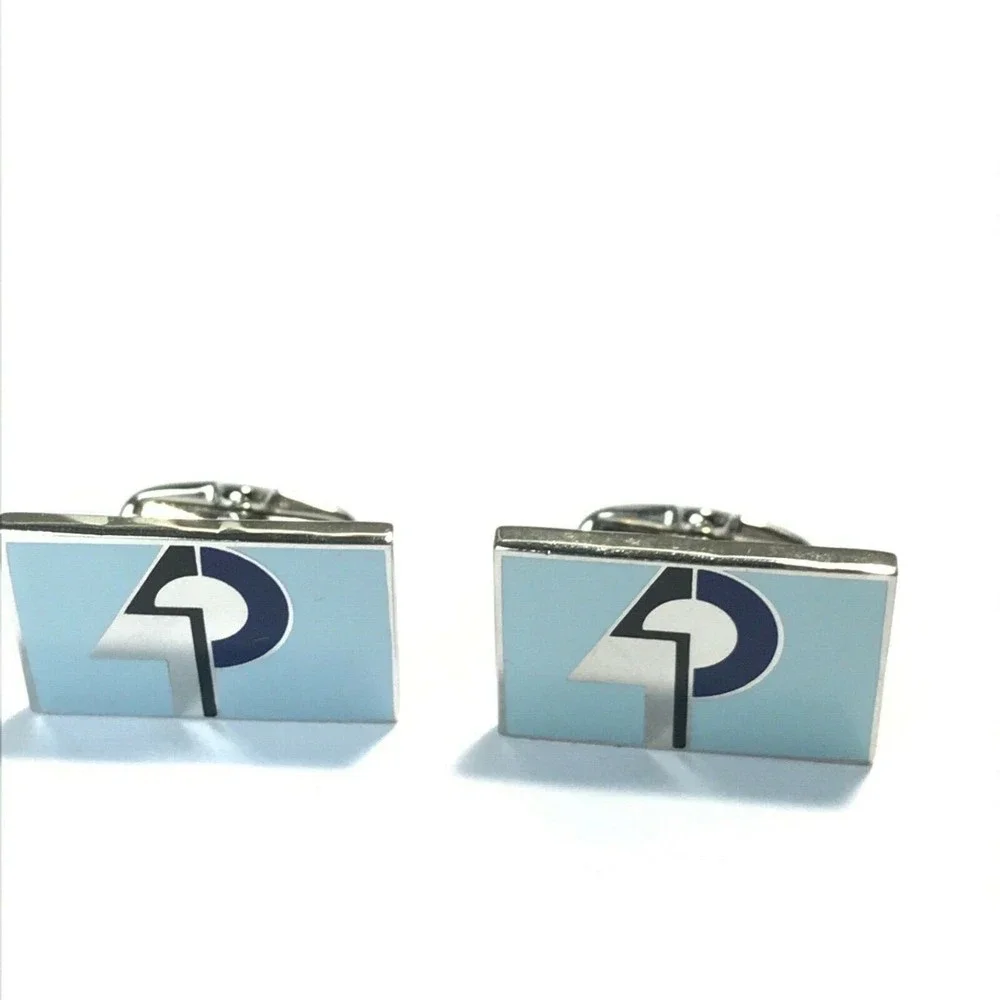 Paul Smith Blue Silver Tone Rectangular P Design Cufflinks Designer Cuff Links